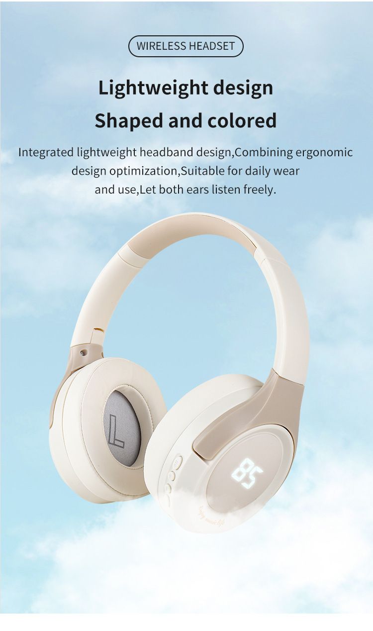 Słuchawki Bluetooth, bezprzewodowe, montowane na głowie, wyświetlacz głośności i poziomu naładowania baterii, składane gniazdo karty, bardzo długi czas czuwania,_voghion.com