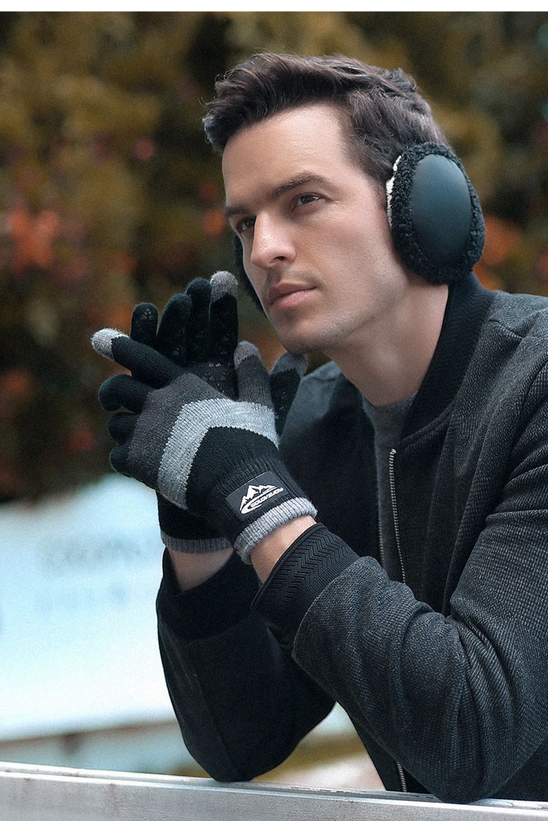 Leiqi Knitted Touchscreen Warm for Men, Color Contrasting, Autumn Winter Driving, Windproof and Thick Velvet Riding_voghion.com