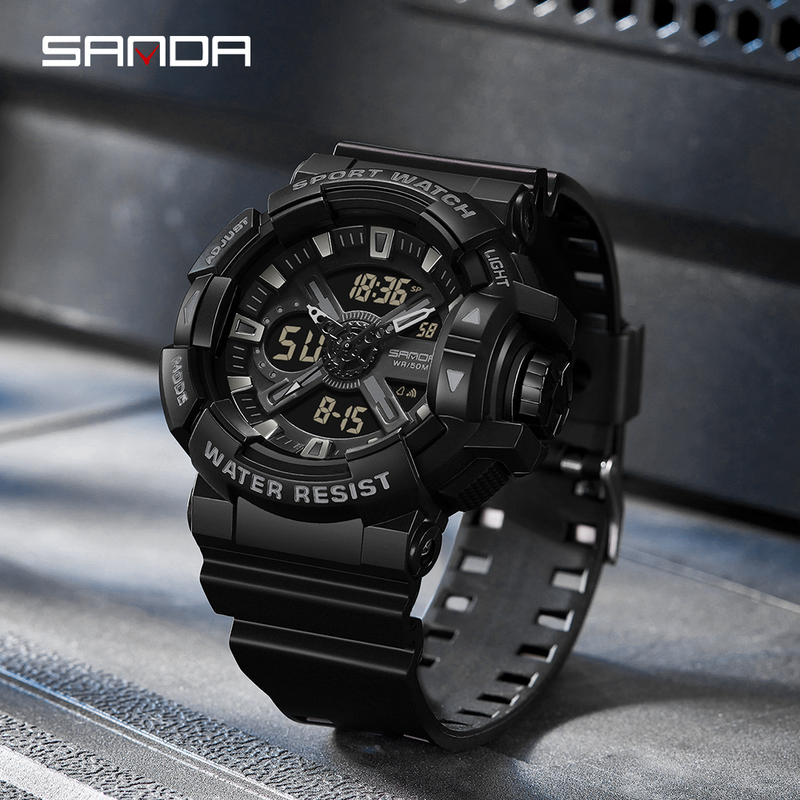 SANDA New Men's Watch Dual Screen Sport 50M Waterproof Digital Watch Quartz Watch Clock Relogio Masculino_voghion.com