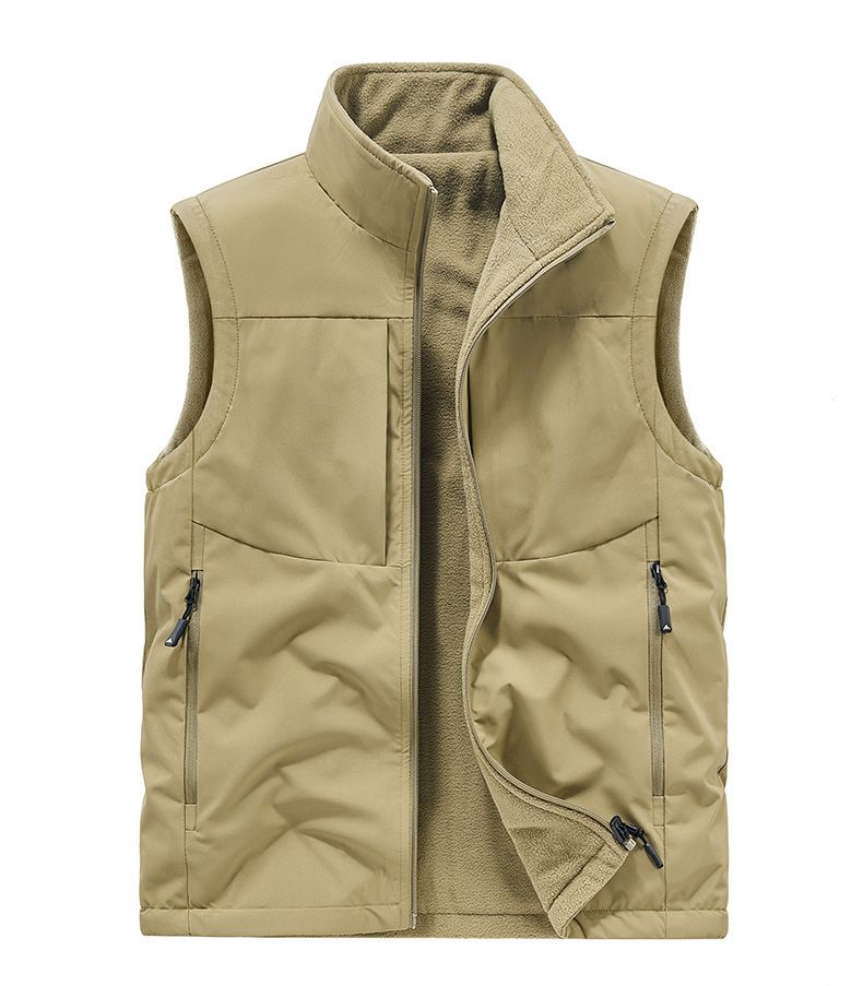 Men's Reversible Fleece Vest For Outdoor & Casual Wear, Stand Collar, Thick Warm Layering Vest, Lightweight & Breathable, Multiple Pockets_voghion.com