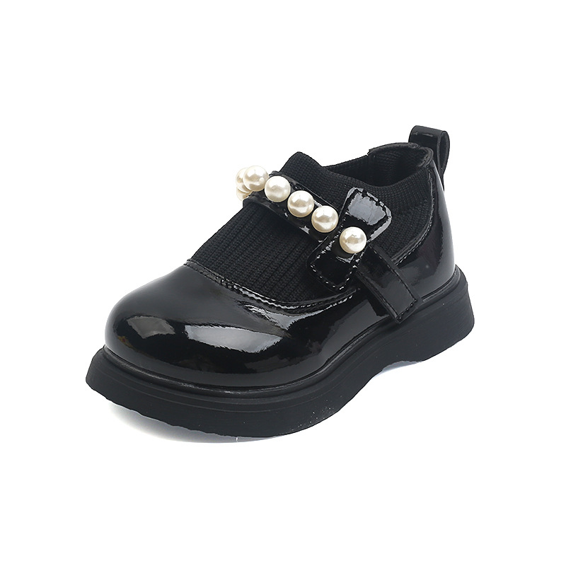 Scarpe da ballo per bambine, alla moda, da principessa, con punta rotonda e punta grande, in vernice, con perle, in pelle intrecciata a bocca volante_voghion.com