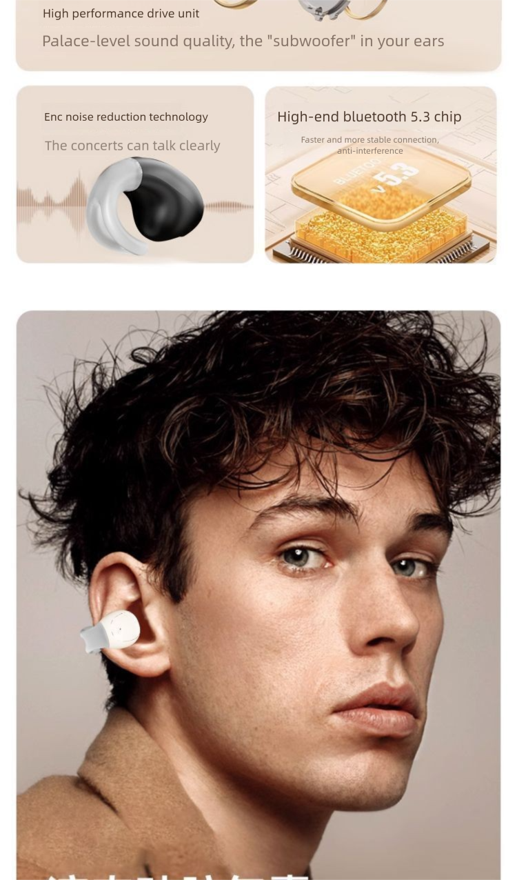 2025 Neues Bluetooth-Headset mit Knochenleitungs-Ohrclip, kabellos, für Sport, Laufen, lange Akkulaufzeit, geeignet für Android_voghion.com