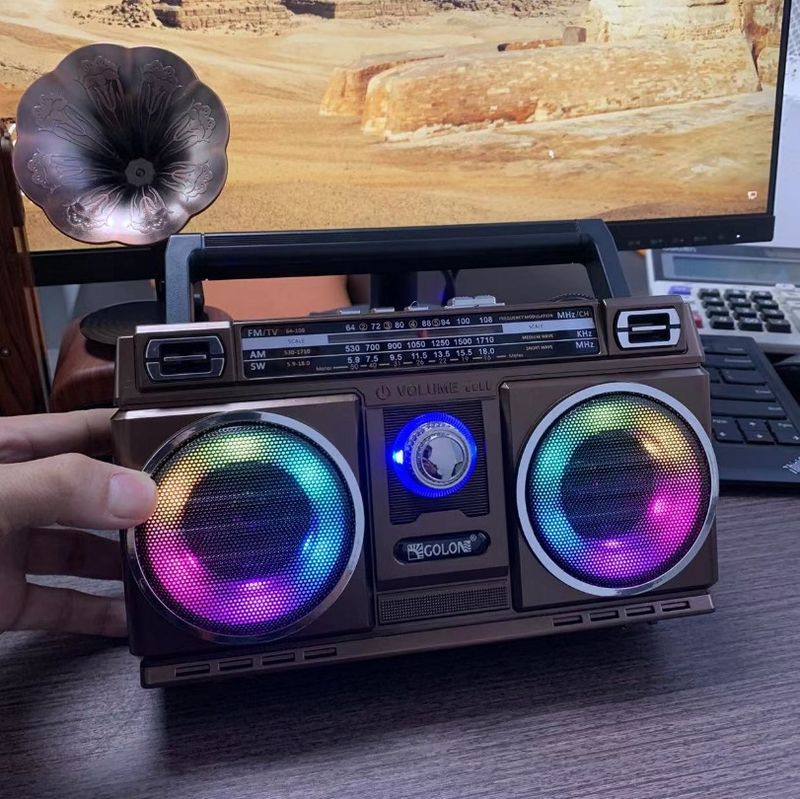 Nejlepší příjem tranzistorového dobíjecího bateriového ladění barevných světel přenosného rádia AM FM s Bluetooth_voghion.com