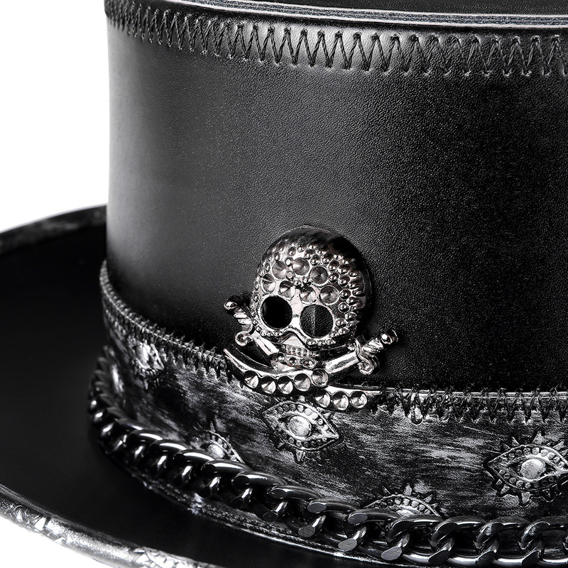 Halloween Punk Plague Doctor Genderneutrale magische hoed PU-huid Schedelketting Gentry De dame met de hoge hoed_voghion.com