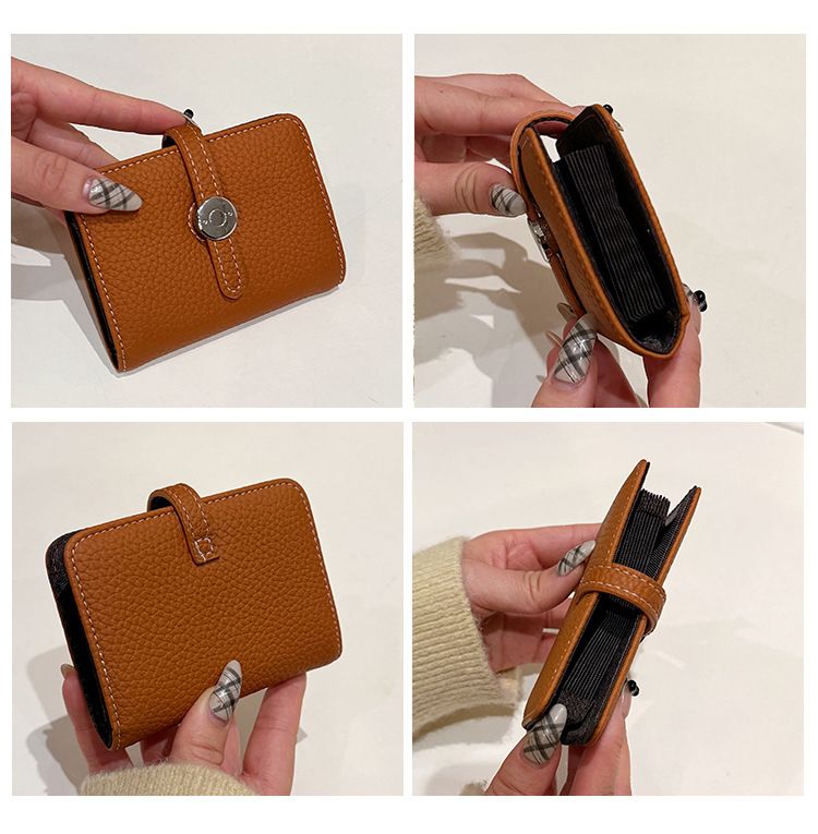 Women’s Bags New Leather Litchi Pattern Short Card Bag Simple Small Fresh Two Fold Ladies Small Wallet With Multiple Compartments_voghion.com