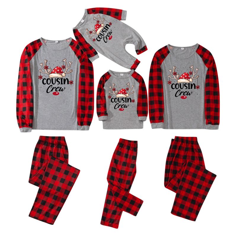 Traje familiar de Navidad, ropa familiar para el hogar, ropa navideña para el hogar, conjunto familiar, ropa para el hogar con estampado de retales a cuadros_voghion.com