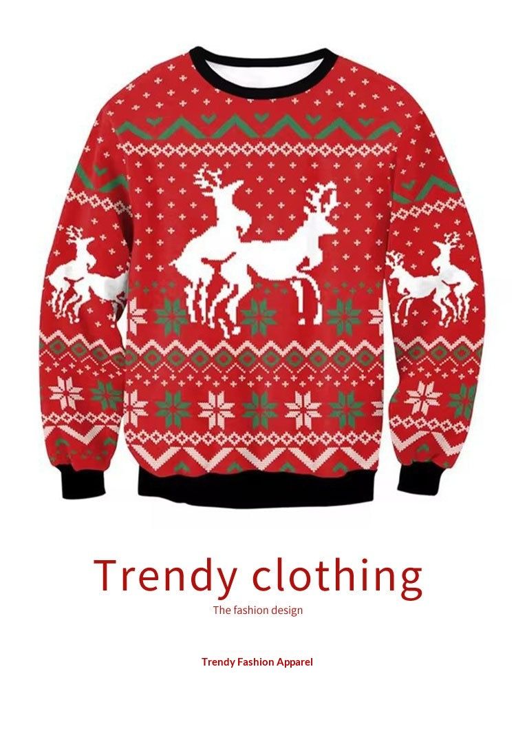 Forge Cross-Border Herren-Sweatshirt mit Rundhalsausschnitt und lockerem Schnittmuster im europäischen und amerikanischen Weihnachts-3D-Druckdesign für den Herbst._voghion.com