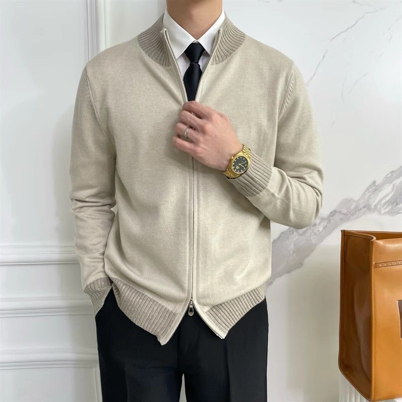 Outono e inverno novo cardigan suéter masculino casaco jaqueta contraste cor gola alta negócios quente comércio exterior atacado internacional_voghion.com