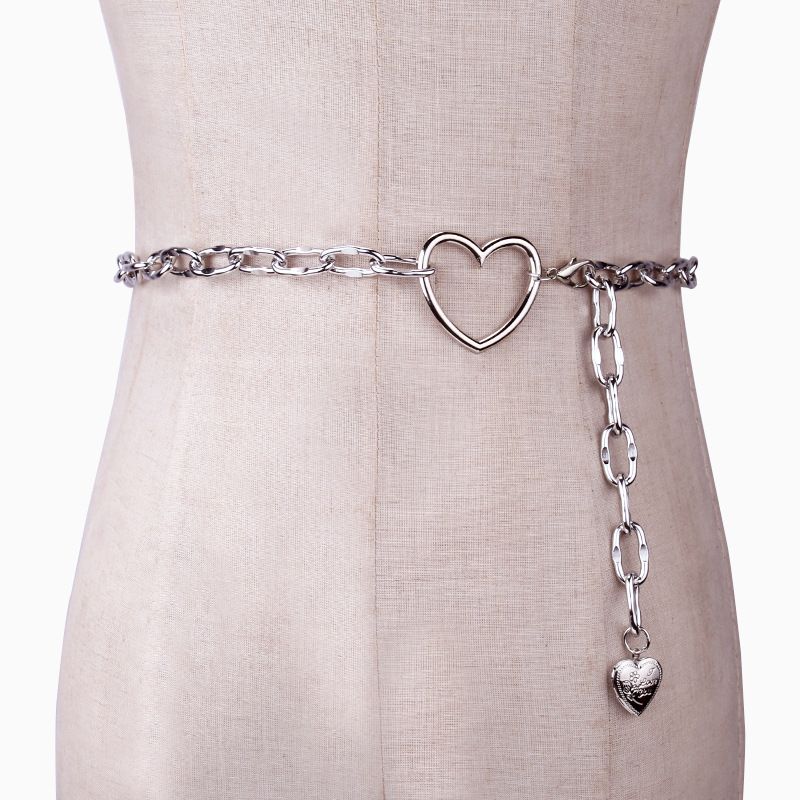 Simple And Versatile Jewelry With Hollowed Out Large Peach Chain, Cold Style Letter Heart Pendant, Waist Accessory_voghion.com