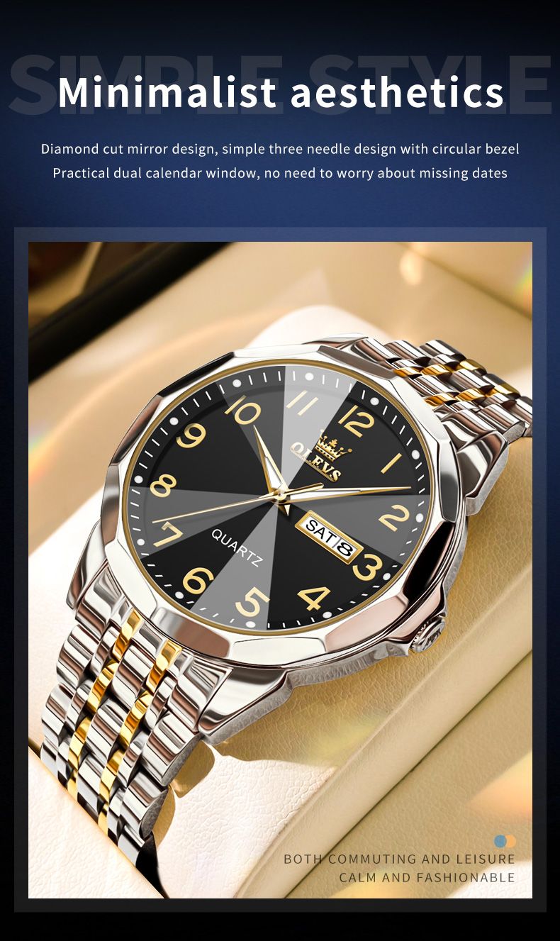 OLEVS 9970 Original Luxury Brand Men Watch Classic Digital Rhombus Mirror Quartz Watch Dual Calendar Waterproof Sports Men Watch_voghion.com