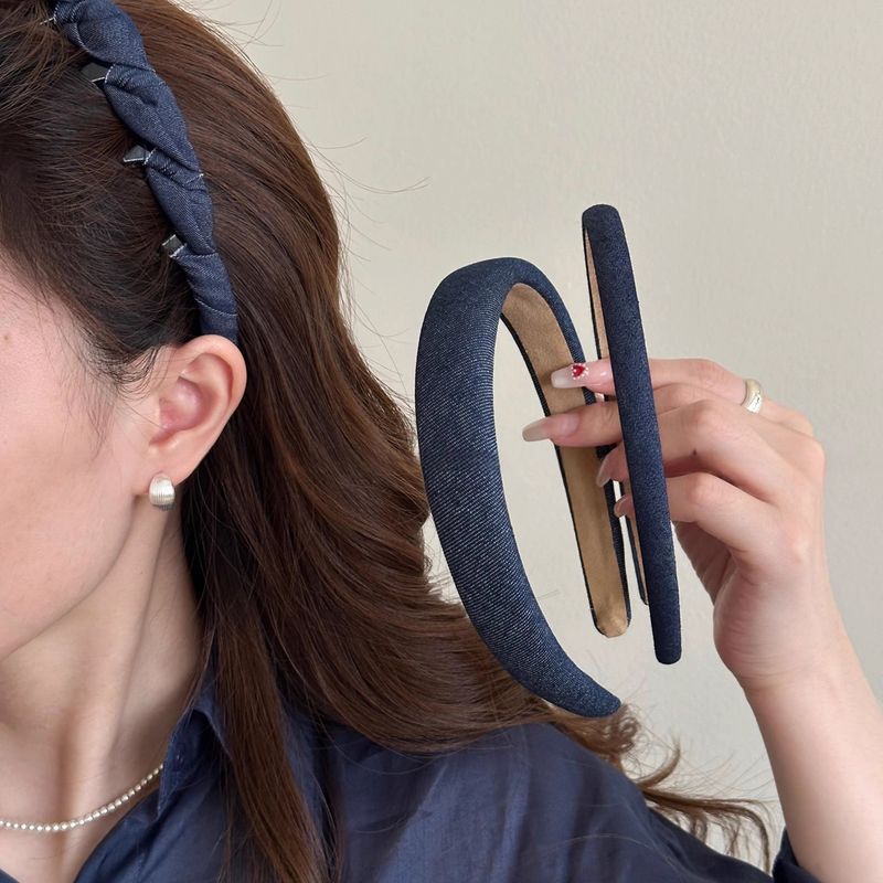 Fascia per capelli in denim plissettato in stile coreano per donna, top con teschio alto, da indossare tutti i giorni, per lavare il viso, stile di alta qualità, versatile per l'estate_voghion.com