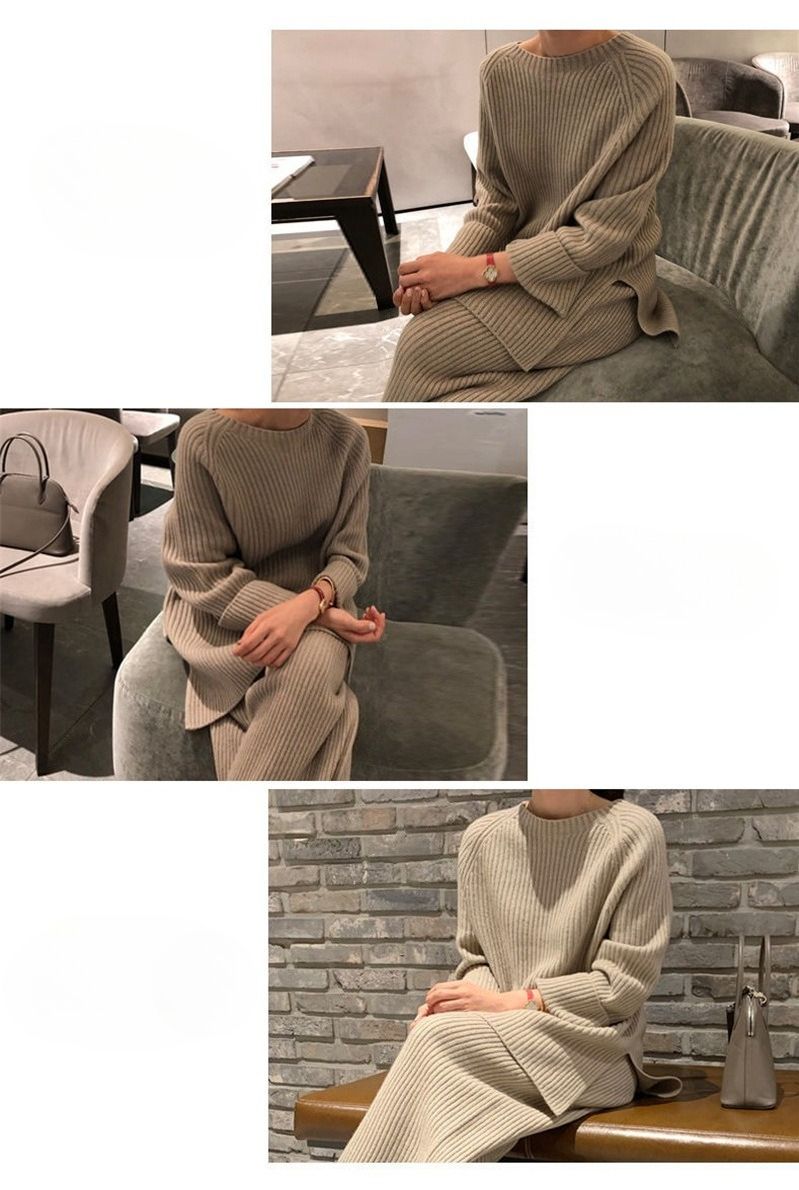 K Plus Size Women's Two-piece Set; New Fashion High-end Loose Knitted Sweater And Wide-leg Pants._voghion.com