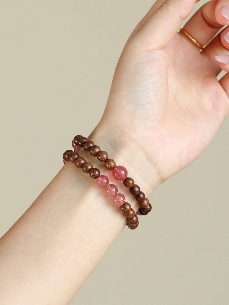 Beaded Bracelets Gold Silk Sandalwood Bracelets Ethnic Style Jewelry Ice Floating Red Hand Jewelry Gray Agate Strawberry Crystal Crystal Bracelet_voghion.com