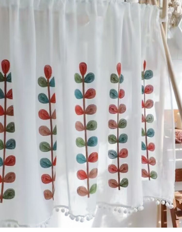 Spitzen-Küchenvorhang mit Blumenmuster – 180 x 60 cm, Polyester-Café-Vorhang für Wohnzimmer, Schlafzimmer oder Geschäft, einfach anzubringen und maschinenwaschbar_voghion.com