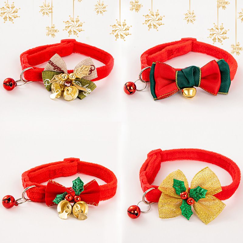 Bowknot Bell Christmas New Year Series Collar Cat Neck Strap Pet Supplies_voghion.com