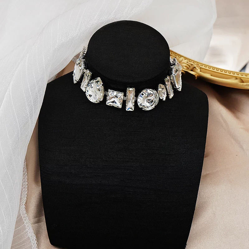 Designer's Small Clear High Grade Water Diamond Chain Necklace with Cool Style Metal Thick Neckchain Personal_voghion.com