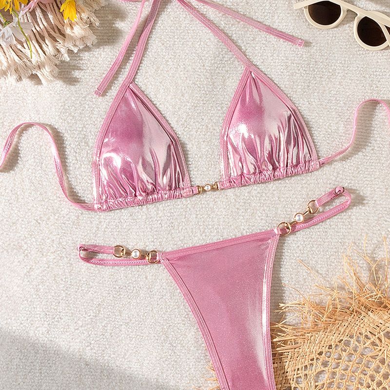 Women's New Sexy Shiny Pearl T-string Bikini Swimsuit Bikini_voghion.com