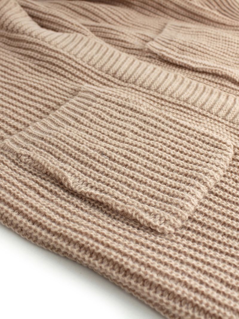 Cardigan oversize da donna con scollo a V, maniche lunghe, tasche, in morbida maglia aperta sul davanti per un comfort casual (nero, grigio chiaro, grigio scuro)_voghion.com