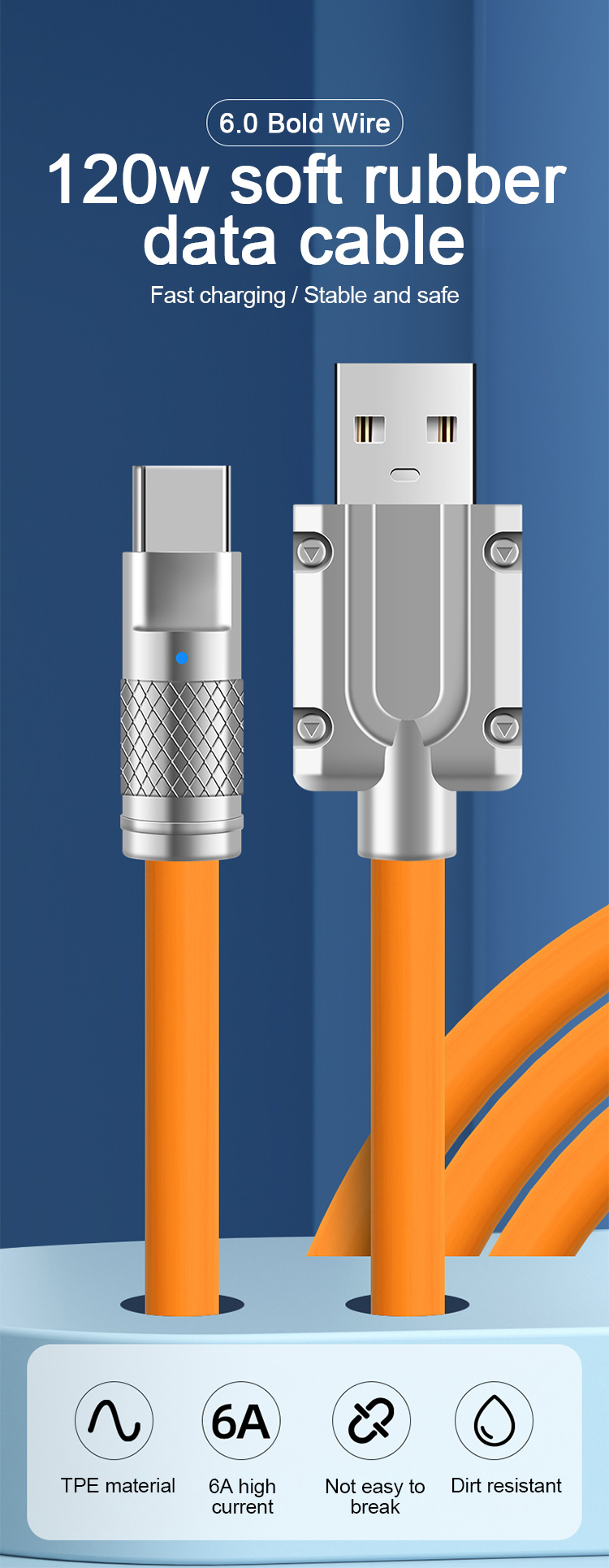 fast 120W ultra charging Type-C liquid silicone cable 6A fast charging micro USB cable suitable for Xiaomi Huawei_voghion.com