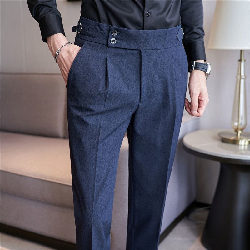 Nuovi prodotti autunnali Pantaloni casual Napoli da uomo Tessuto elastico strutturato Pantaloni casual a vita alta da uomo alla moda_voghion.com