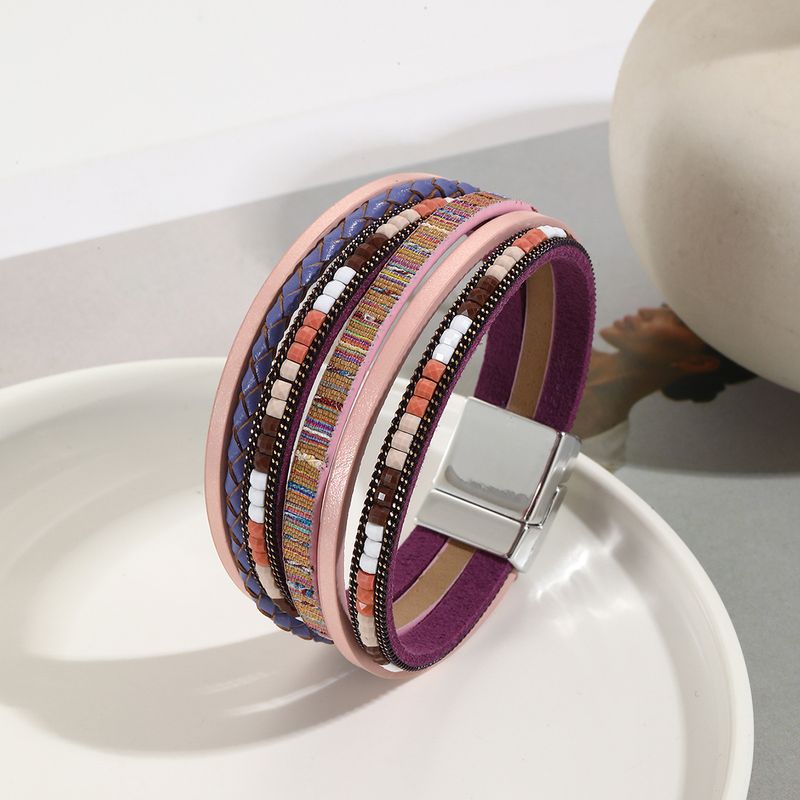 Bohemian Style Magnetic Leather Versatile Women's Bracelet Multi-layer Wrapped Jewelry Hand Rope_voghion.com