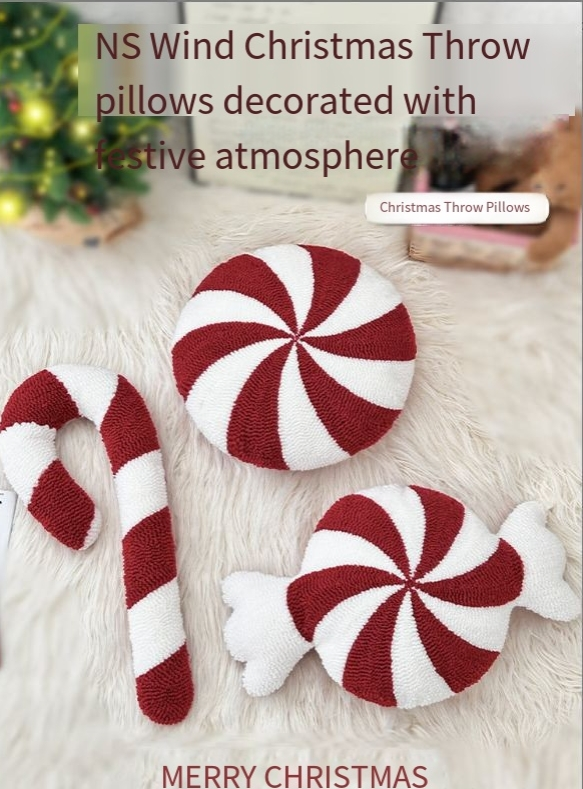 Christmas pillow creative special shaped sofa pillow cushion snowflake candy embroidered pillowcase_voghion.com