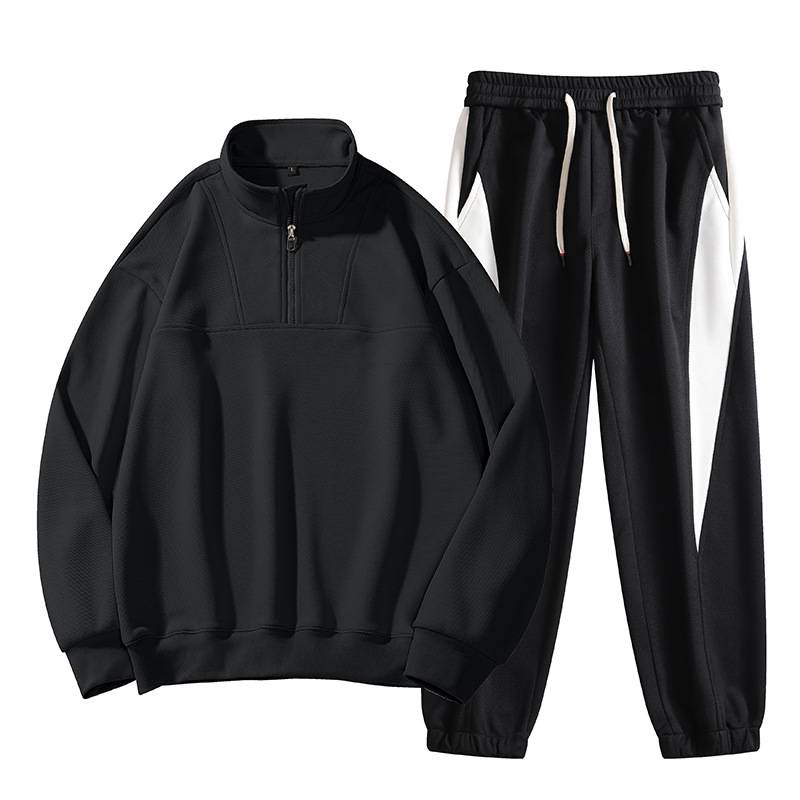Men's Clothing New Sweater Suit Men's Autumn Casual Top Lapel Pullover Zipper Shirt Splicing Long Sleeved Trousers Shirt_voghion.com