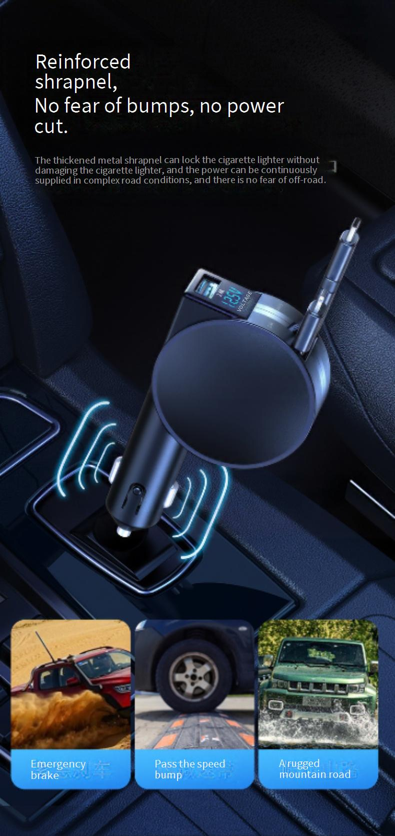 60W Super Fast Car Charger With Digital Display – Triple Port QC 3.0 & PD (Type-C/USB/iPhone) – 12V-24V Universal Cigarette Lighter Adapter_voghion.com