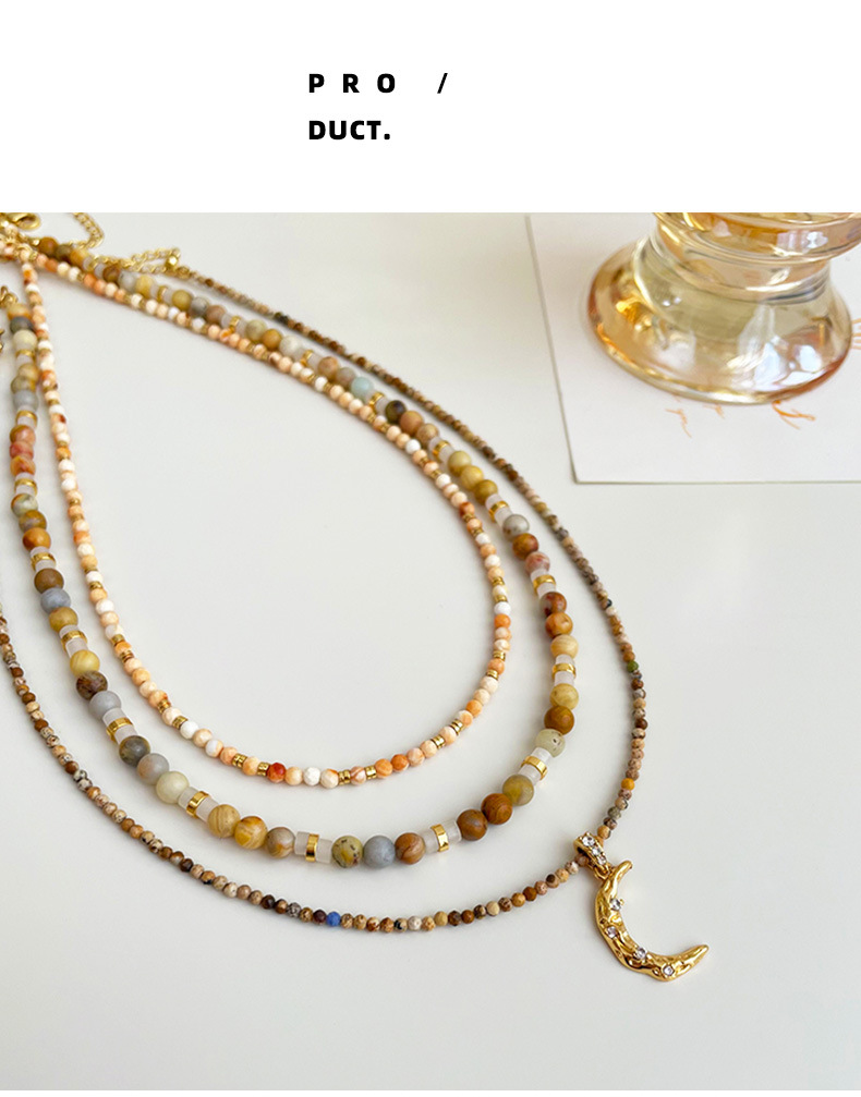 Collier bohème en perles de pierre de lune pour femme, ras du cou fait main avec pendentif en laiton, bijou délicat en pierre naturelle_voghion.com