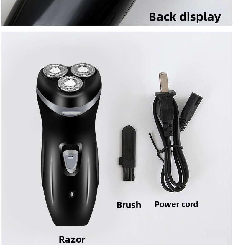 Rasoio elettrico da uomo con testine flottanti 3D, lame rotanti triple, lavabile a secco e a umido, autonomia di 60 minuti, basso rumore (36 dB), design ricaricabile senza fili._voghion.com