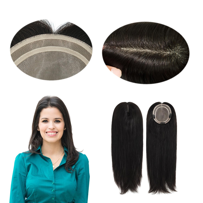 Topper centrale mono per donna, ciocche superiori in capelli umani al 100%, cuticola, capelli Remy europei, colore nero naturale #NC, lunghezza 50,8 cm_voghion.com