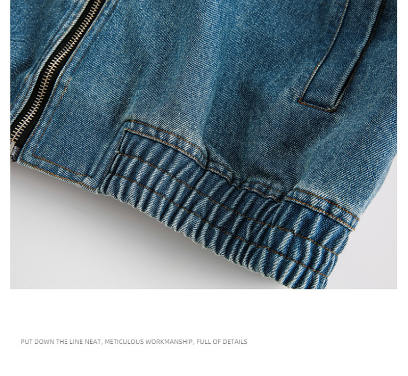 Vintage Blue Washed Denim Jacket For Men With PU Leather Collar - Detroit Style Workwear Coat_voghion.com