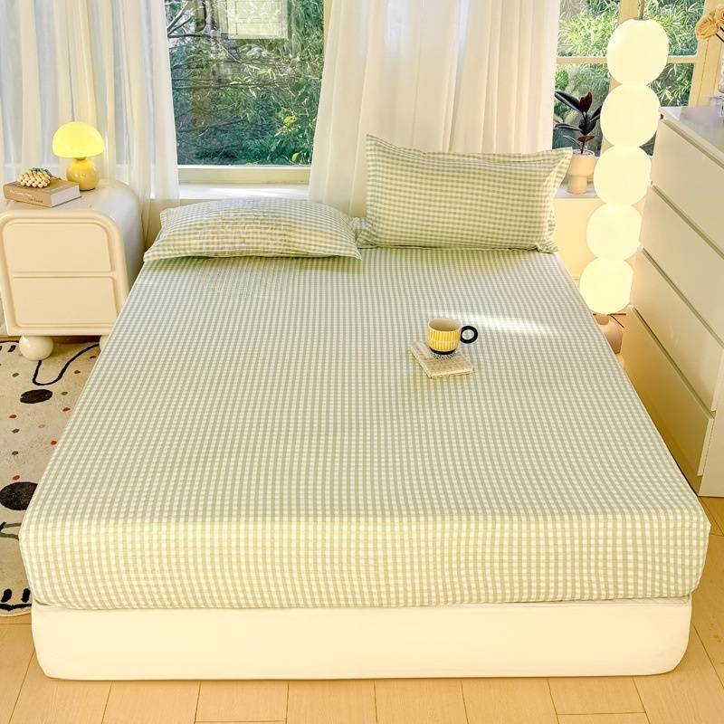 Set di lenzuola con angoli in morbido cotone lavato - Copriletto ipoallergenico con design antiscivolo, tinta unita minimalista per coprimaterasso_voghion.com