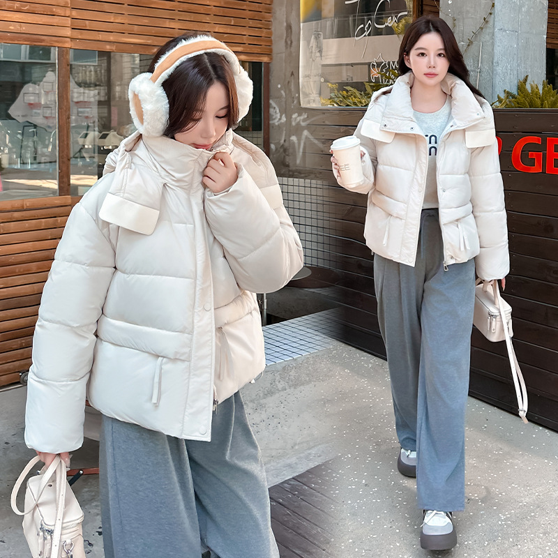 Lichtgewicht gewatteerde jas met capuchon voor dames - Comfortabele gewatteerde alternatieve jas voor kleine en normale maten (zwart/wit/koffie/angora rood)_voghion.com