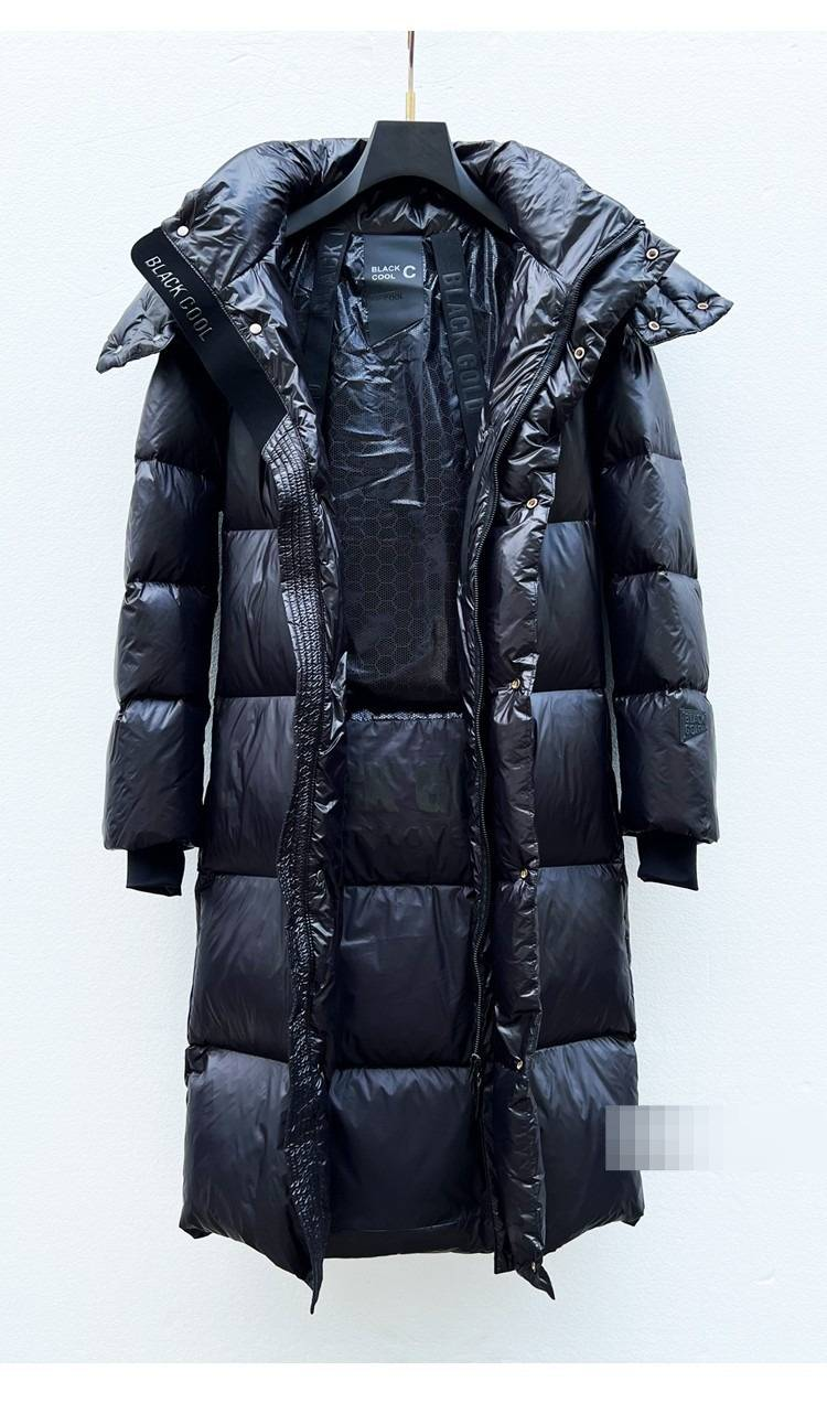 Unisex Black & Gold 6-Panel Mid-Length Down Coat, Knee-Length White Goose Feather Jacket, Thickened Winter Parka With High Neck (Korean Loose Fit)_voghion.com