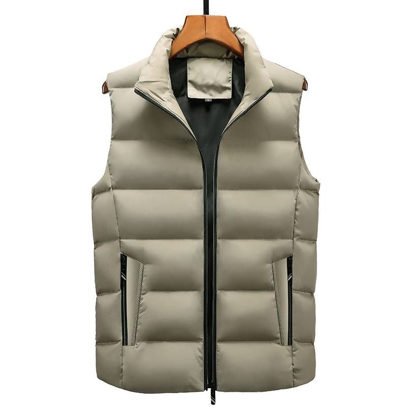 Chaleco con cuello alto y cremallera para hombre: chaqueta acolchada sin mangas de poliéster, ideal para el invierno, ideal para usar en capas de forma informal._voghion.com