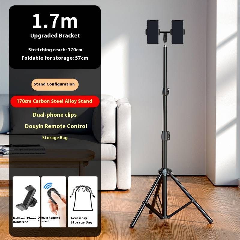 Hochwertiger Telefonstativständer aus Karbonstahl mit sandgestrahlter Oberfläche – Einstellbare Höhe (1,7 m/2,1 m), Halterung für mehrere Geräte_voghion.com