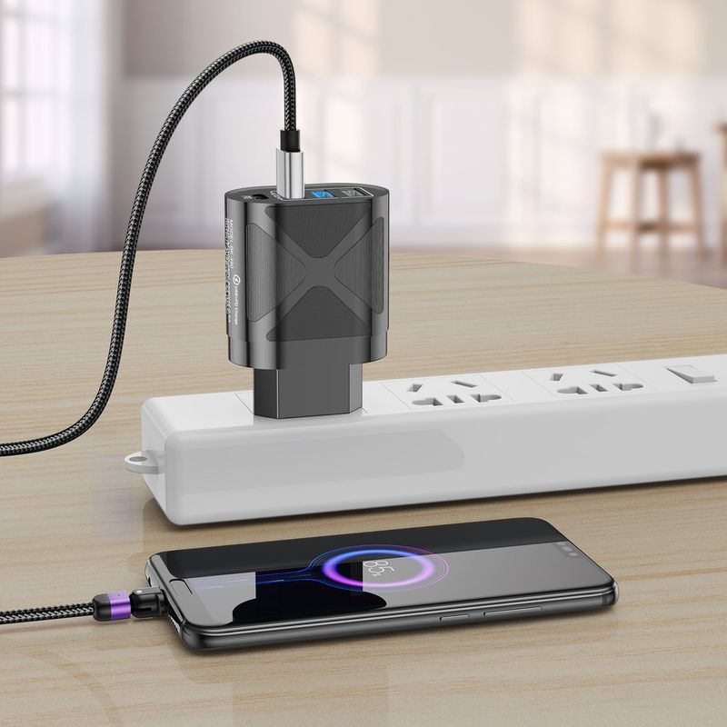 syct 48W X-type PD+3USB Compatible With Iphone 12 USB-A+Type-C Dual Port EU Plug Charger_voghion.com