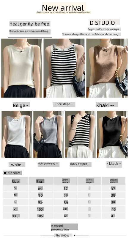 Spring Summer New Thin Wool Knitted Sweater With Camisole And Sleeveless Vest, Women's Round Neck Inner Layer As A Base_voghion.com