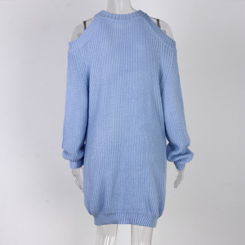 Abito casual ampio in maglia a maniche lunghe con spalle scoperte, stile Ins, autunno inverno, moda donna_voghion.com