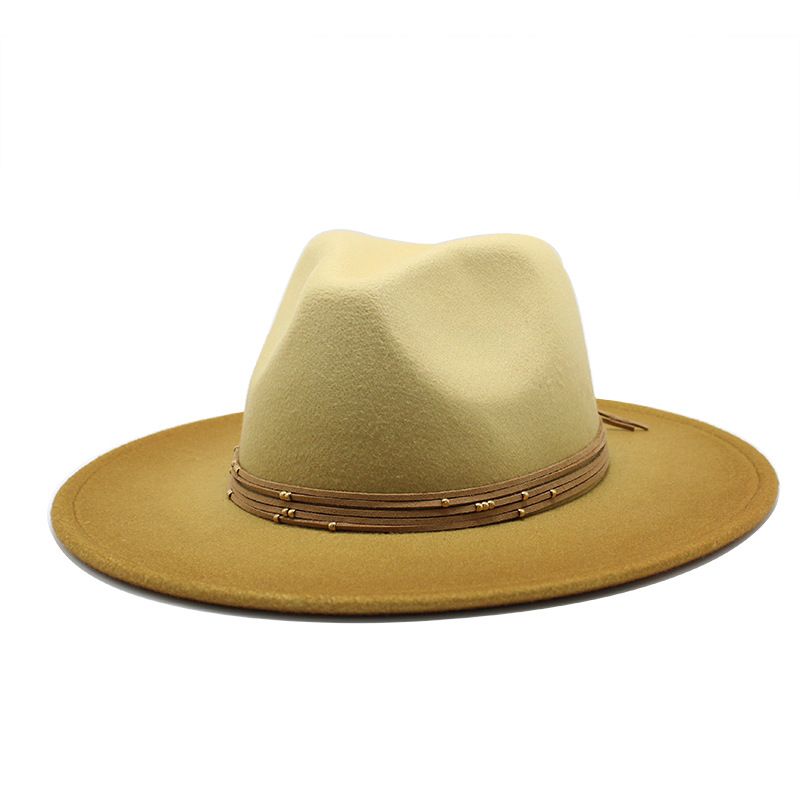 New wool top gradient felt autumn winter large brim men's and women's jazz dual color British style hat_voghion.com