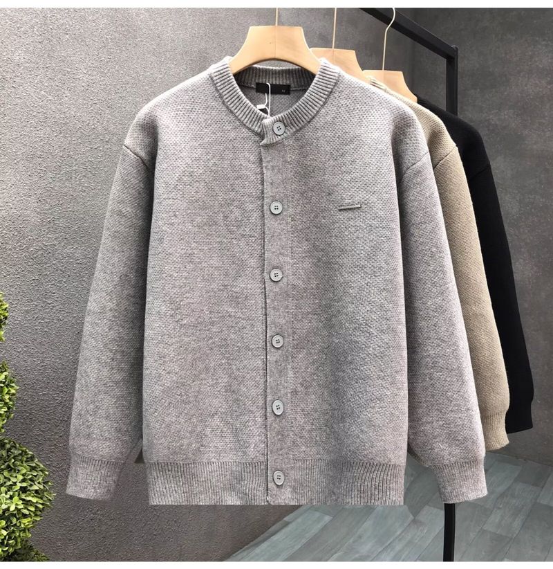 Suéter de punto para hombre, otoño e invierno. Cárdigan de punto para hombre, color liso, abierto al frente, para otoño e invierno (negro, caqui, gris)._voghion.com