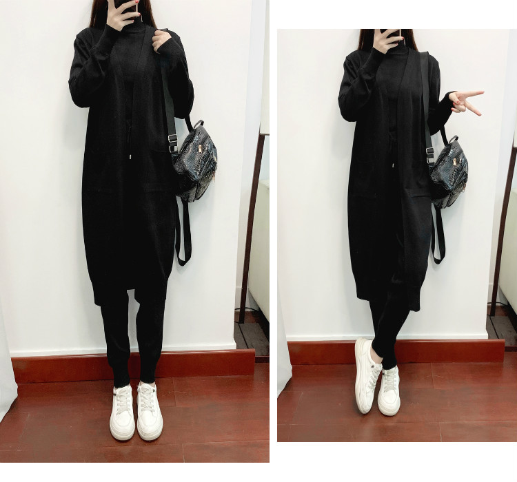 Fashionable Temperament Suit For Women; Casual Knitted Cardigan Vest And Trousers Three-piece Set._voghion.com