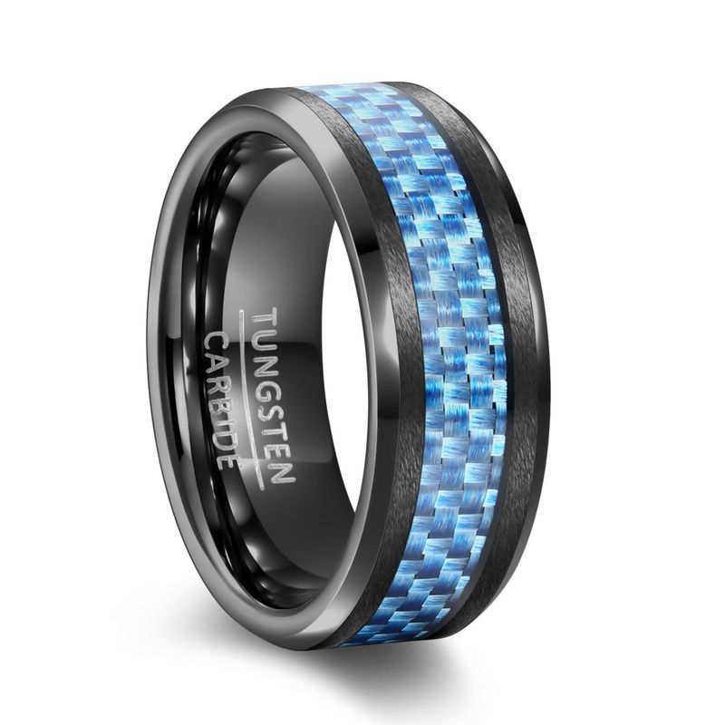 Anello alla moda da 8 mm di larghezza in tungsteno e fibra di carbonio per uomo in più colori_voghion.com
