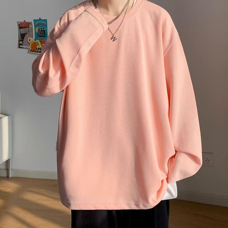 Maglietta a maniche lunghe da uomo 2025 autunno inverno in puro cotone, vestibilità ampia, strato interno spesso, maglietta di base_voghion.com