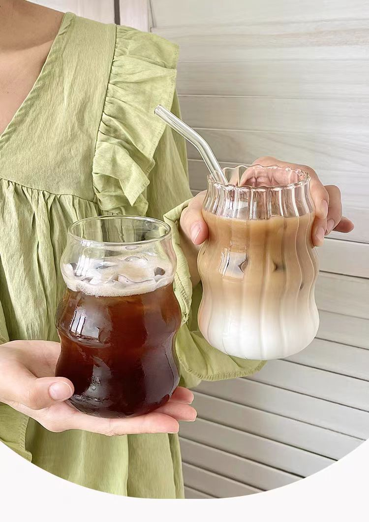 Chubby Dudu Kaffeeglastasse mit Strohhalm im Ins-Stil, für den Haushalt, für Mädchen, hoch aussehend, kaltes Wasser, Milch, Teetasse_voghion.com