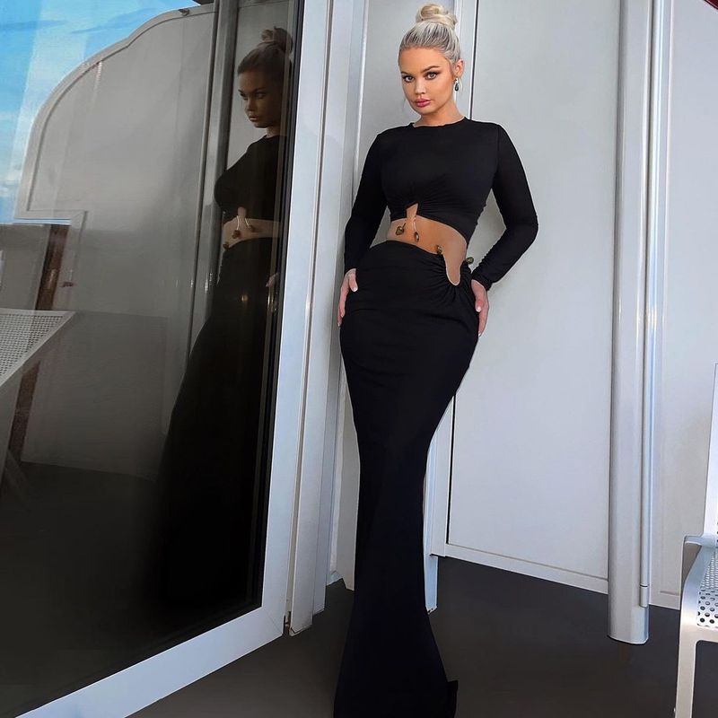 2024 Sonbahar Kış Sıcak Satış Kadın Yeni Moda Kırpılmış Üst Uzun Kollu Slim Fit Etek Takımı Kadınlar İçin_voghion.com
