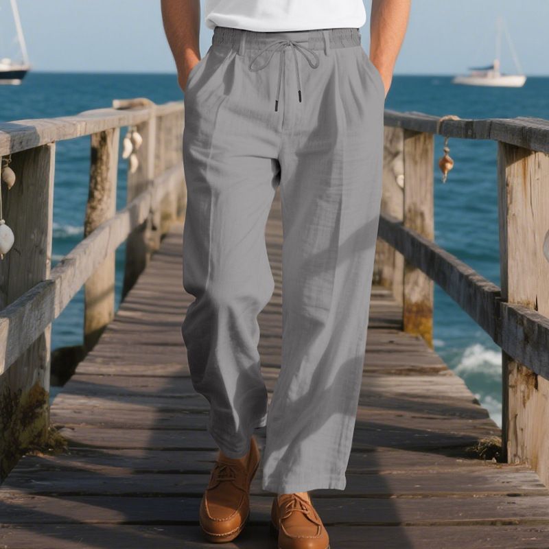 Pantaloni da uomo in lino, traspiranti, comodi, color cachi, dritti, casual, leggeri (cachi chiaro, blu chiaro, marrone) - S/M/L/XL/XXL_voghion.com