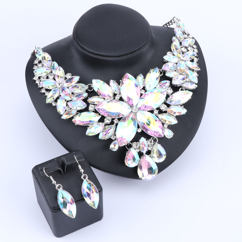 Kristall-Choker-Statement-Halskette, Ohrring-Schmuckset, Strass-Hochzeitsgeschenk, Frauen, Bräute, Abschlussball, Party_voghion.com