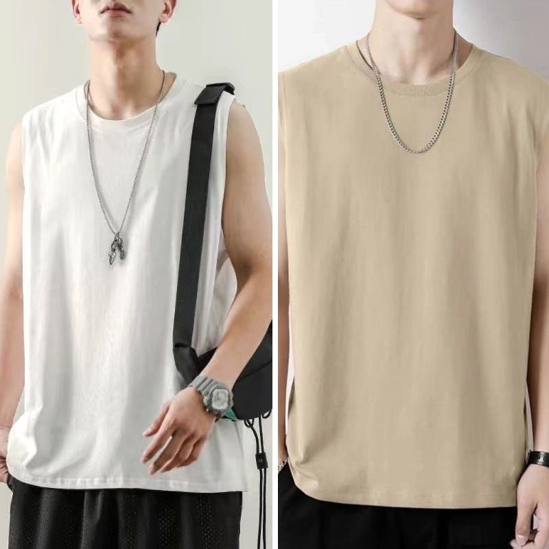 Herren Loose Fit Sommersportweste Trendy Brand Ins Solid Color Fitness Ärmelloses Tanktop Weißes Basishemd Kurz_voghion.com